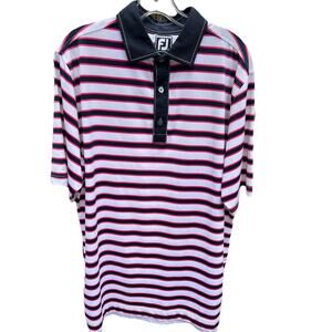 FootJoy Men’s Golf Polo Shirt Size Large White Blue Red Stripes Athletic Fit